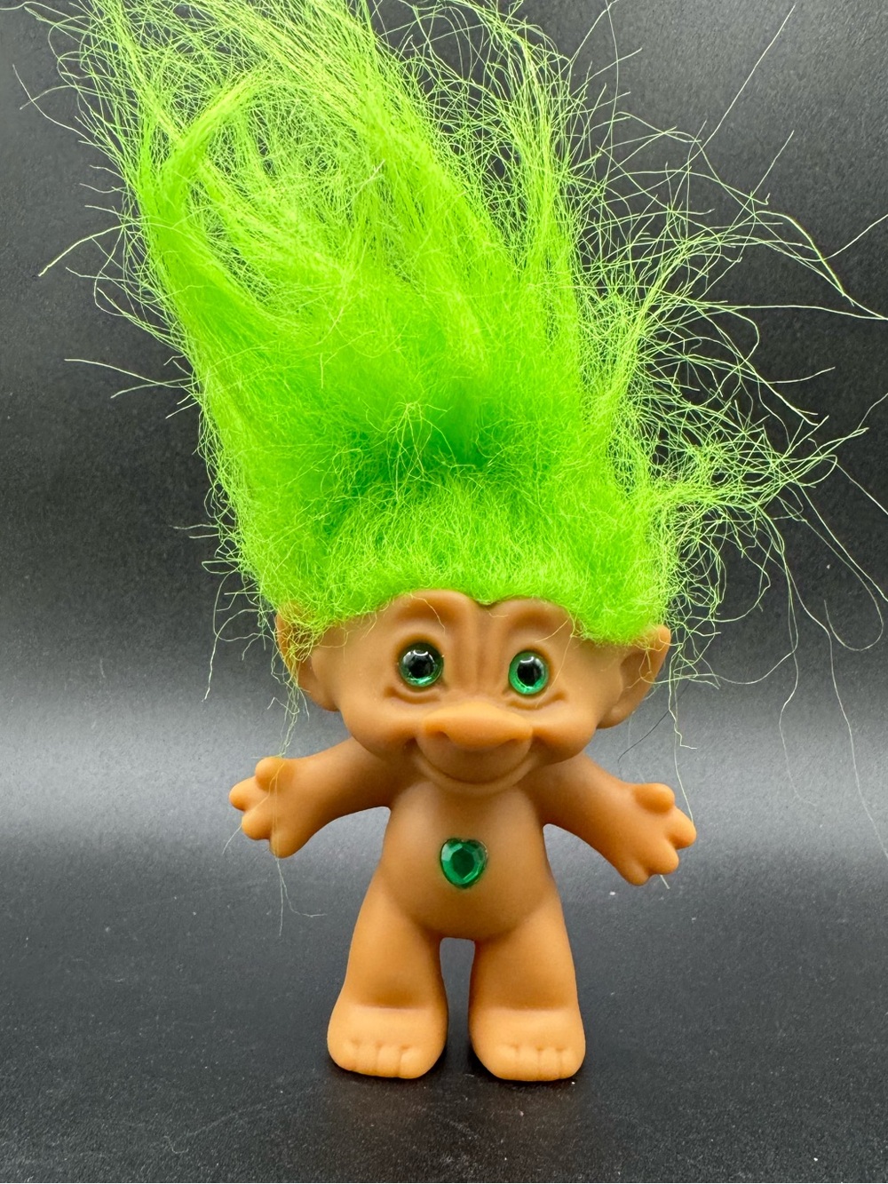 Vintage Ace Novelty Treasure Troll Doll Green Hair Lucky Bingo Troll 3"